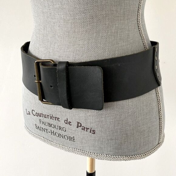 Black 3”W Silver Studded Leather Belt sz M Moto, Boho, Festival Modern Emo Goth - Picture 2 of 14